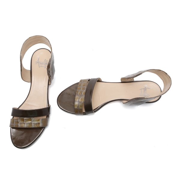 Amalfi by Rangoni Patent Leather Flat Sandals Reptile Print Brown Summer Italy - Picture 9 of 11